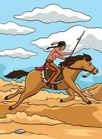 inheems Amerikaans Indisch rijden een paard gekleurde vector
