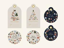 Kerstmis geschenk label kaarten. hand- getrokken ontwerp elementen. kleurrijk hand- getrokken vector vlak illustratie. voor Cadeau labels, kaart, scrapbooken, uitnodiging, sociaal media, na, prints