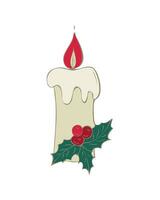 Kerstmis kaars decoratie met hulst blad en BES, tekening krabbels. vector