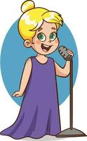 vector illustratie van een schattig weinig meisje het zingen met microfoon