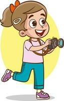 schattig weinig kind met camera. vector illustratie van een weinig kind.fotograaf kinderen het schieten