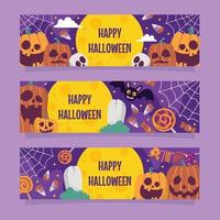 happy halloween griezelige doodle banner set vector