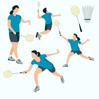 badminton speler vector illustratie set. illustratie voor website, landen bladzijde, mobiel app, poster en spandoek. modieus vlak vector illustratie