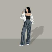 esthetisch Dames mode model- illustratie met solide achtergrond vector