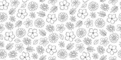lineair groovy bloemen en kruiden naadloos patroon. lijn kunst botanisch bloemen. zomer en voorjaar tuin. krabbels. kleur boek. achtergrond, omhulsel papier, digitaal papier. vector
