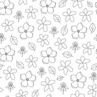 lineair wijnoogst groovy bloemen en bladeren naadloos patroon. lijn kunst botanisch bloemen. bloem stroom. bloemen zomer en voorjaar tuin. krabbels. kleur boek. achtergrond, omhulsel papier, digitaal papier. vector