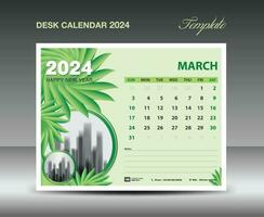 kalender 2024 ontwerp- maart 2024 sjabloon, bureau kalender 2024 sjabloon groen bloemen natuur concept, planner, muur kalender creatief idee, advertentie, het drukken sjabloon, vector eps10
