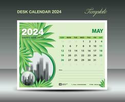 kalender 2024 ontwerp- mei 2024 sjabloon, bureau kalender 2024 sjabloon groen bloemen natuur concept, planner, muur kalender creatief idee, advertentie, het drukken sjabloon, vector eps10