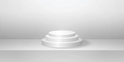 realistisch rond podium of voetstuk met grijze lege studioruimte, minimale productachtergrond, sjabloonmodel voor weergave, geometrische vorm vector