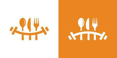 logo ontwerp combineren de vorm van een geschiktheid barbell met aan het eten apparatuur. geschiktheid voedsel. vector