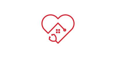 logo ontwerp combineren de vorm van liefde met een huis en een stethoscoop. vector