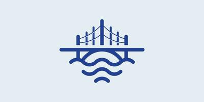de minimalistische brug logo met zee golven is gemaakt met een lijn stijl. vector