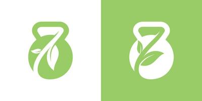 logo ontwerp combineren de vorm van een barbell met bladeren. vector