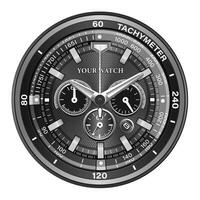 realistische zwarte zilveren wijzerplaat chronograaf luxe op witte achtergrond vector