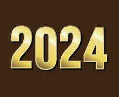 gelukkig nieuw jaar 2024 abstract goud grafisch ontwerp vector logo symbool illustratie met bruin achtergrond