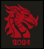 2024 jaar draak. gebreid rood draak Aan zwart achtergrond. warm vector illustratie.