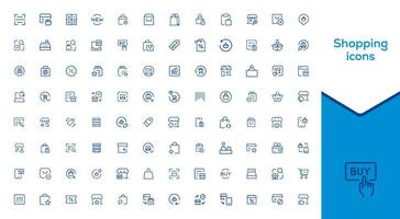 groot reeks van boodschappen doen pictogrammen. e-commerce icoon verzameling. online boodschappen doen dun lijn pictogrammen vector