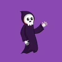 schattige grim reaper cartoon met schedel gezicht voor halloween. vector