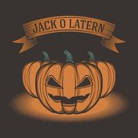 retro pompoen halloween jack o lantern vector