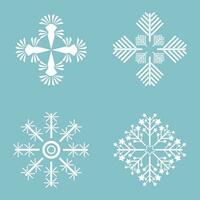 winter reeks van wit sneeuwvlokken geïsoleerd Aan licht blauw achtergrond. en reeks van 4 sneeuwvlokken, sneeuwvlok pictogrammen. sneeuwvlokken verzameling voor ontwerp Kerstmis vector, illustratie vector