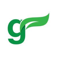 g eerste brief met groen blad logo vector