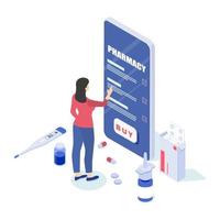 concept van een online apotheek. isometrische vectorillustratie. vector