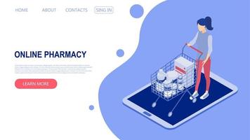 concept van een online apotheek. isometrische vectorillustratie. vector