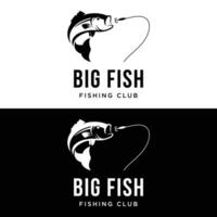 visvangst club logo ontwerp met creatief visser en jumping vis. vector