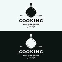 logo sjabloon voor een rustiek retro wijnoogst Koken pot of frituren pan. logo voor een restaurant. vector