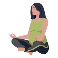 zwanger vrouw mediteren in lotus positie. yoga houding voor meditatie. psychologisch Gezondheid van Dames. vector