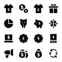 verzameling van financiën beheer stoutmoedig glyph pictogrammen vector