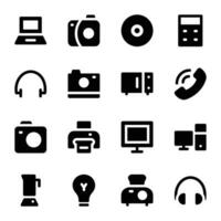 verzameling van gadgets en elektronica stoutmoedig glyph pictogrammen vector