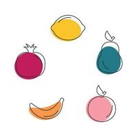 fruit pictogrammen - citroen, banaan, appel, Peer, granaatappel. vector