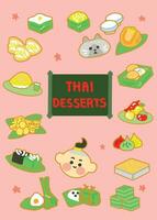 Thais desserts icoon set. hand- trek tekening kunst tekenfilm stijl. vector