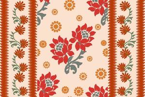 ikat bloemen borduurwerk patroon Aan licht roze achtergrond, traditioneel meetkundig patroon, aztec stijl abstract vector illustratie voor achtergrond, tapijt, behang, kleren, batik inpakken, lap.