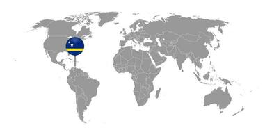 speldkaart met de vlag van curacao op wereldkaart. vectorillustratie. vector