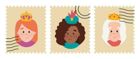 postzegels pakketten van de wijs Dames. de drie koningin van oriënteren, melchiora, gasparda en Balthazara vector