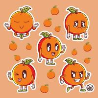 schattig tekenfilm vector illustratie van aanbiddelijk oranje fruit mascotte stelt. oranje fruit mascotte karakter set. oranje vector set.