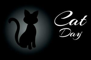 kat voor nationaal kat dag. vector illustratie Aan een zwart achtergrond met een silhouet van een kat.