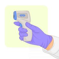 het controleren van de temperatuur. een contactloze thermometer in de hand vector