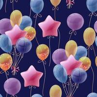 naadloos patroon met veelkleurig ballonnen met een ster. schattig afdrukken met helium ballon decoratie. feestelijk structuur voor omhulsel papier, kaarten, kleding stof, behang. vector