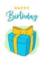 verjaardag kaart. gelukkig verjaardag belettering en blauw geschenk doos vector