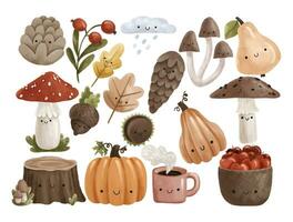 herfst clip art met champignons. hout bladeren, natuur elementen, haar vector