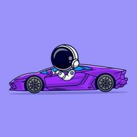 schattig astronaut het rijden supercar tekenfilm vector icoon illustratie. vervoer technologie icoon concept geïsoleerd premie vector. vlak tekenfilm stijl