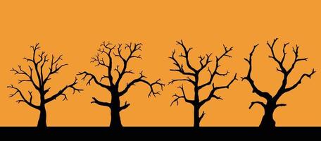 eenvoud verzameling van halloween dode boom uit de vrije hand tekenen silhouet plat design.v vector