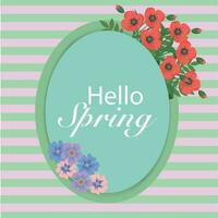 Hallo de lente. Hallo voorjaar banier met ronde kader en divers bloem Aan groen achtergrond. voorjaar achtergrond, omslag, uitverkoop banier, folder ontwerp. sjabloon voor reclame, web, sociaal media vector