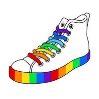 silhouet van een sneaker met een regenboog zool en veters. lgbtq trots maand. vector vlak illustratie.