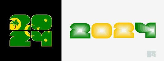 jaar 2024 met vlag van cocos eilanden en in kleur gehemelte van cocos eilanden vlag. gelukkig nieuw jaar 2024 in twee verschillend stijl. vector