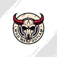 stier schedel mascotte logo met rood hoorns wild west embleem vector