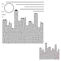 abstract labyrint. silhouet van de stad. een interessant spel voor kinderen en volwassenen. eenvoudige platte vectorillustratie geïsoleerd op een witte achtergrond. vector